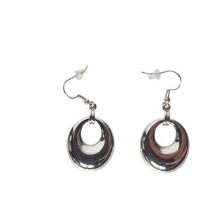 Silver Tone Oval Hoop Dangle Drop Earrings Jewelry
